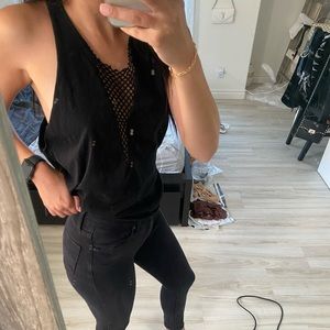 LF Black Mesh Detail Tank Top